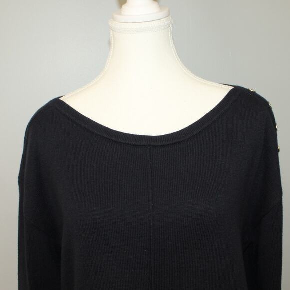 Talbots Womens Button Shoulder Sweater Tunic Length Side vents Navy Blue Size L - Picture 9 of 9